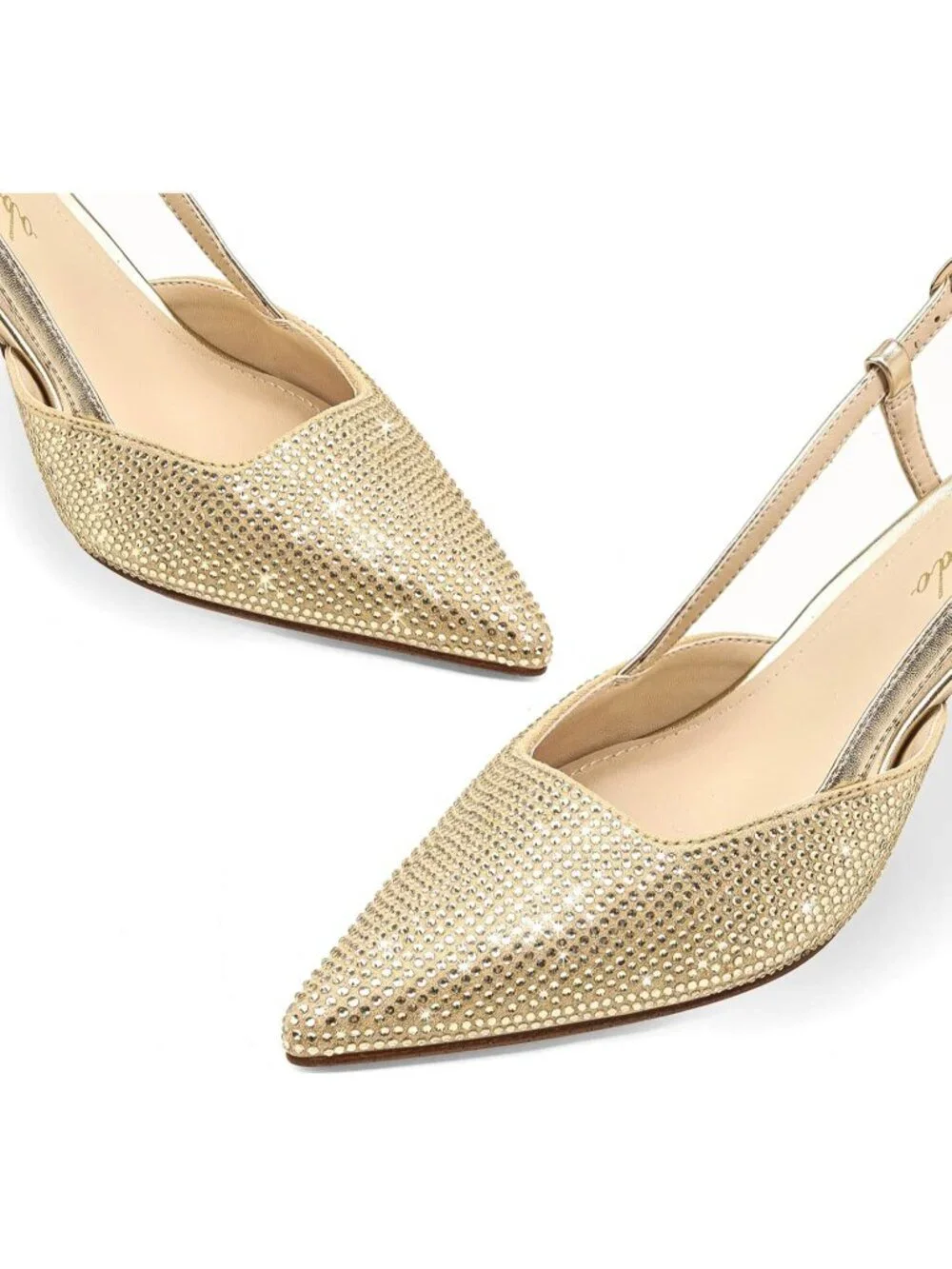 Women's Gold Slingback Closed Pointed Toe Low Heels Dress Shoes Back Strap
